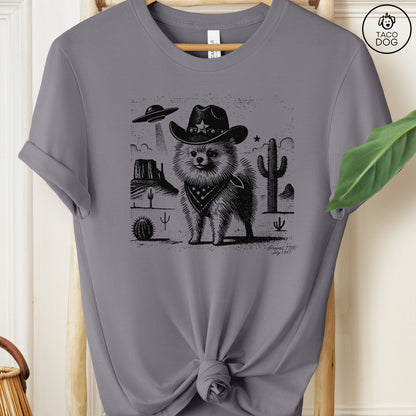 Pomeranian Pom Cowboy Ink Space UFO T-Shirt Storm Taco-Dog