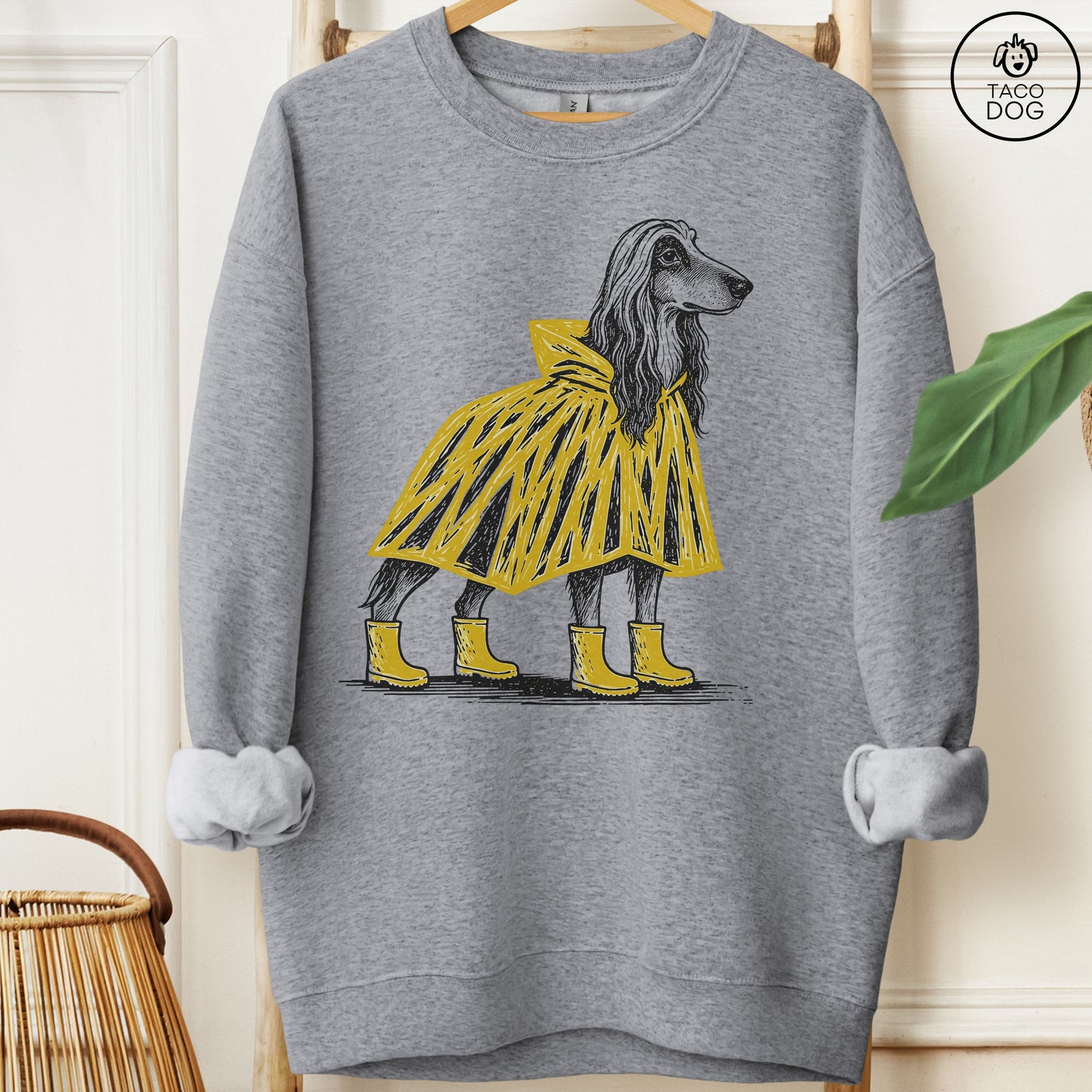 Afghan Hound Poncho Sweatshirt Graphite Heather Taco-Dog