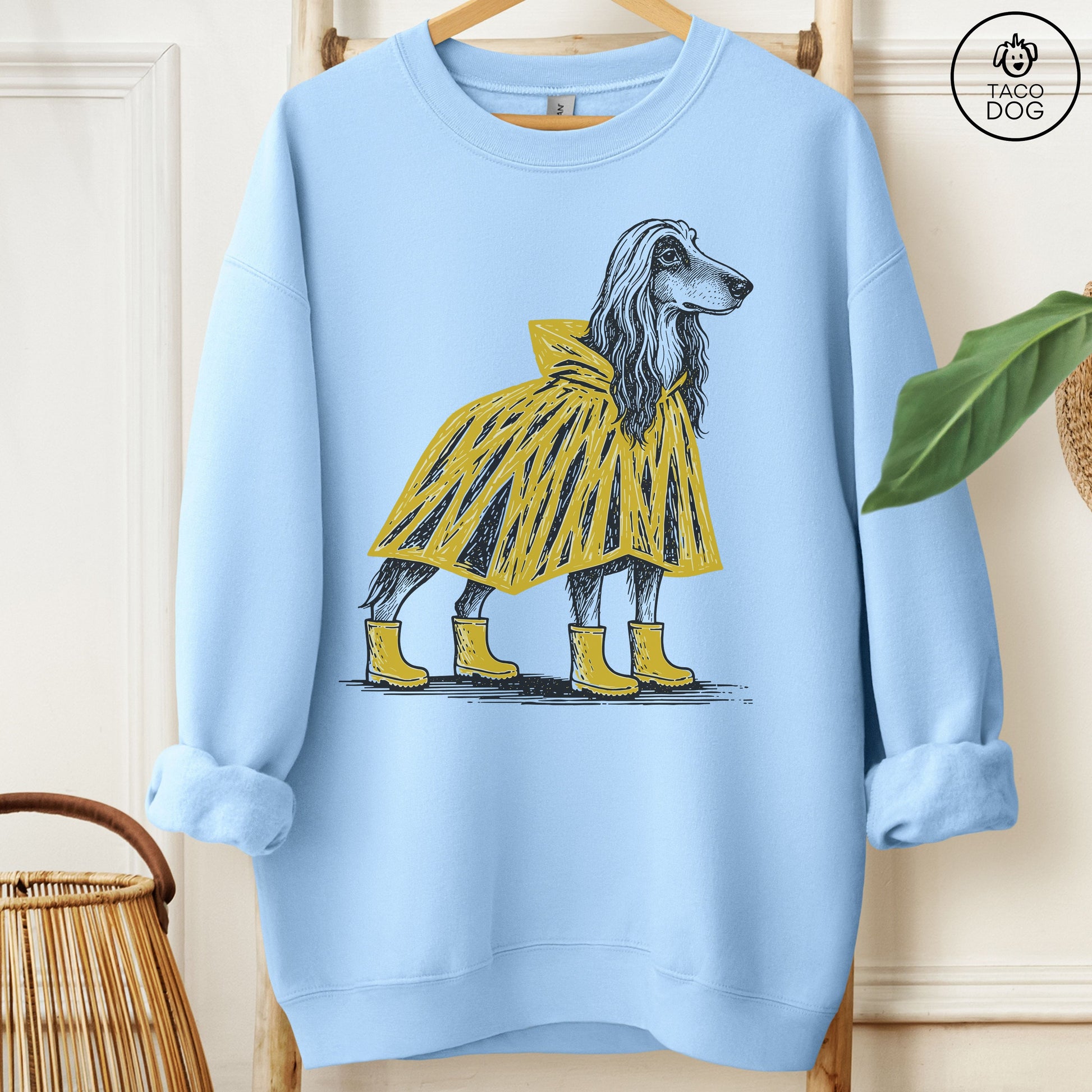 Afghan Hound Poncho Sweatshirt Light Blue Taco-Dog