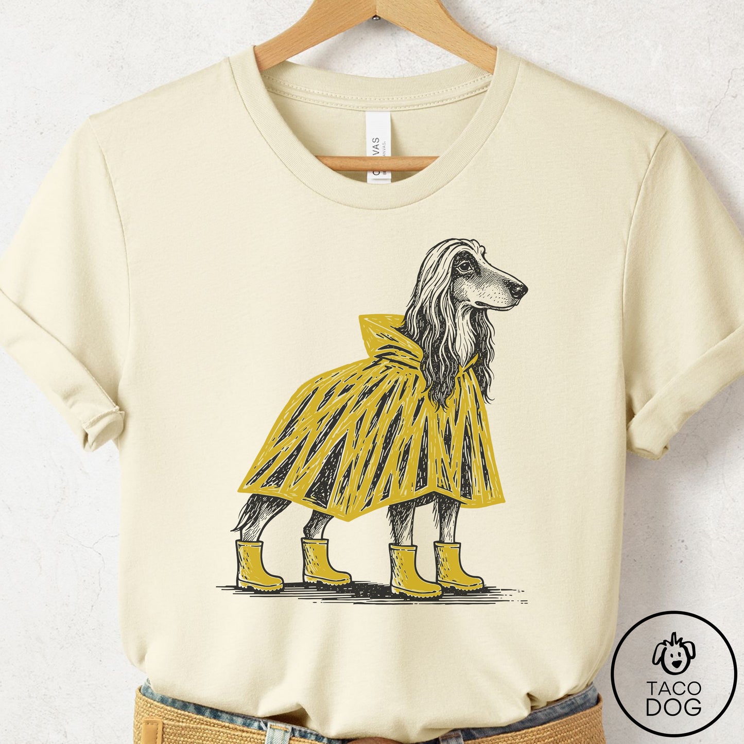 Afghan Hound Poncho T-Shirt Natural Taco-Dog