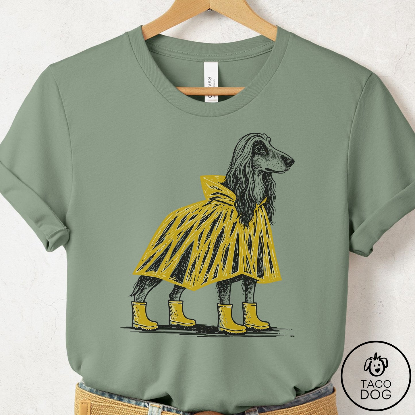 Afghan Hound Poncho T-Shirt Sage Taco-Dog