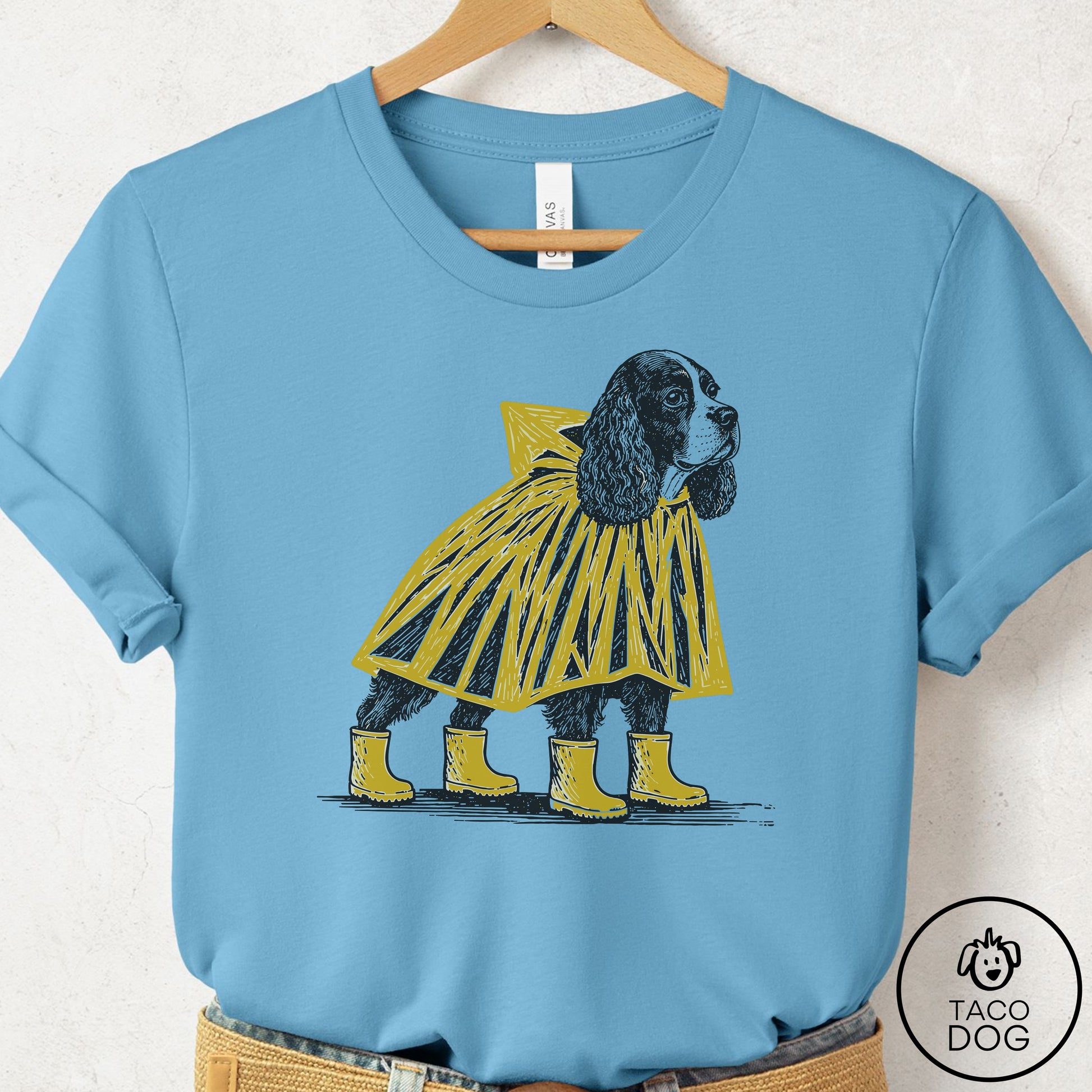 Cocker Spaniel Poncho T-Shirt Ocean Blue Taco-Dog