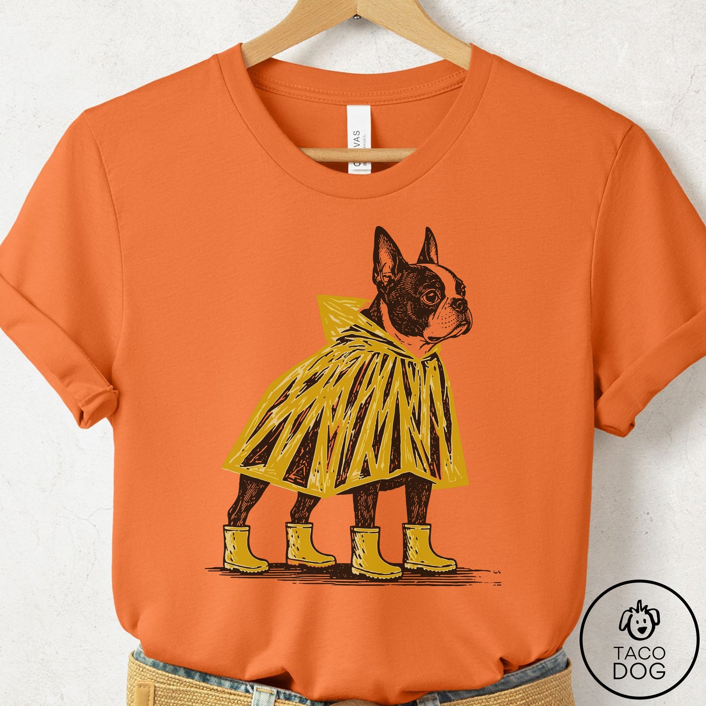 Boston Terrier Poncho T-Shirt Burnt Orange Taco-Dog
