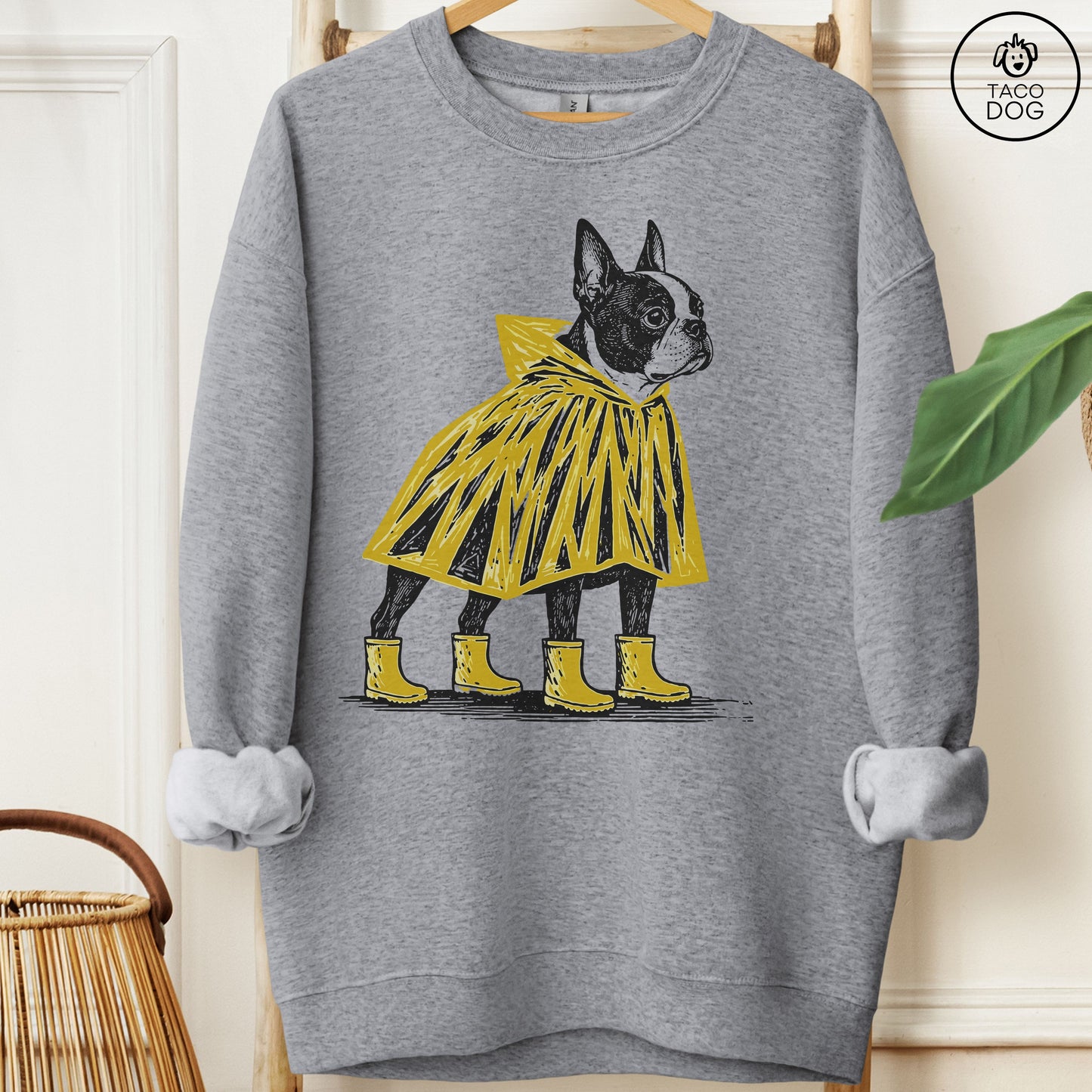 Boston Terrier Poncho Sweatshirt Graphite Heather Taco-Dog