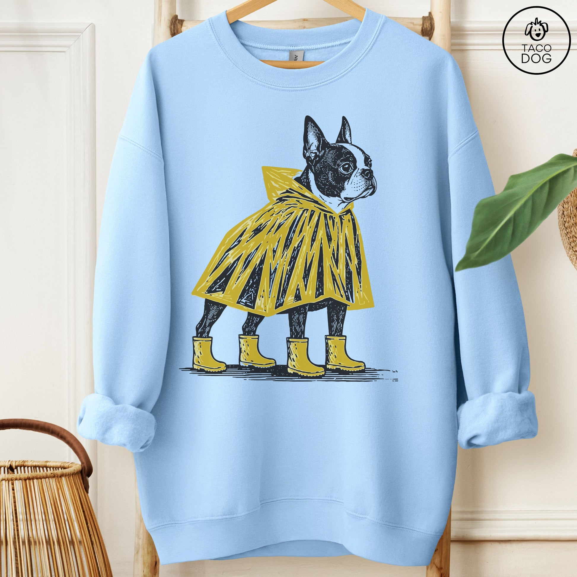Boston Terrier Poncho Sweatshirt Light Blue Taco-Dog