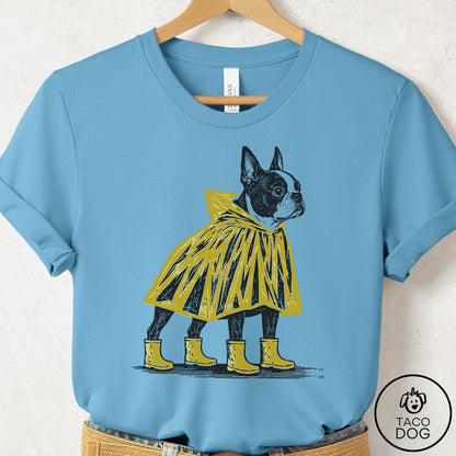 Boston Terrier Poncho T-Shirt Ocean Blue Taco-Dog