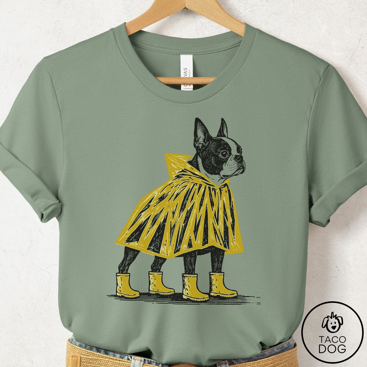 Boston Terrier Poncho T-Shirt Sage Taco-Dog