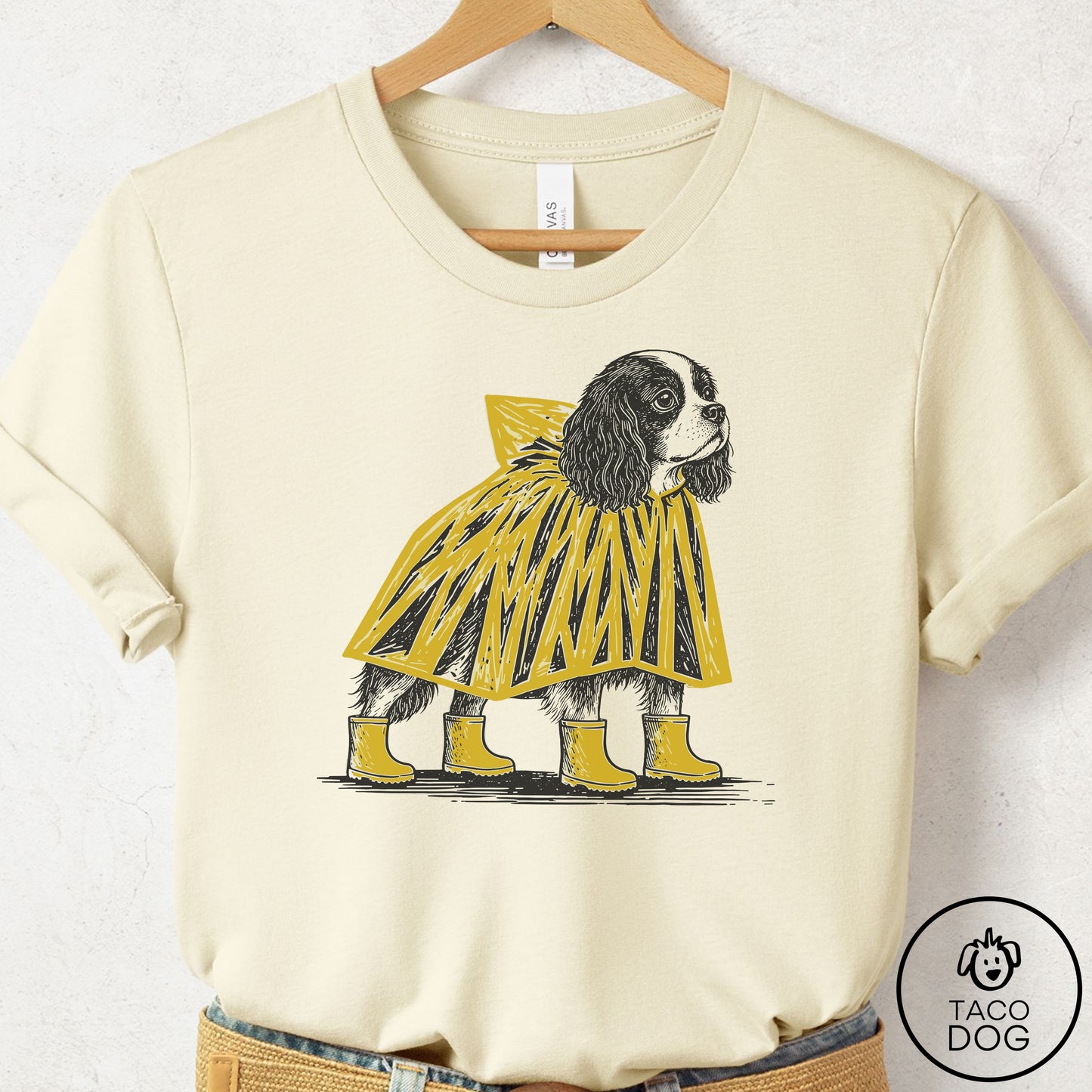 Cavalier King Charles Spaniel Poncho T-Shirt Natural Taco-Dog