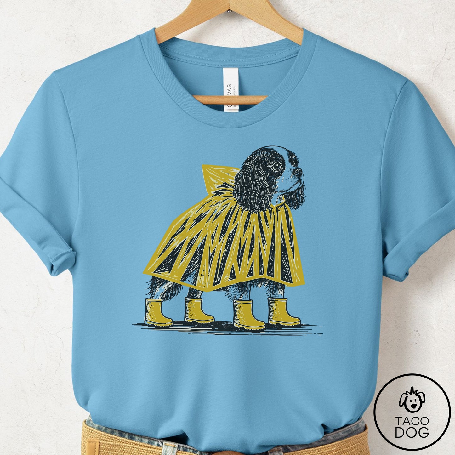 Cavalier King Charles Spaniel Poncho T-Shirt Ocean Blue Taco-Dog