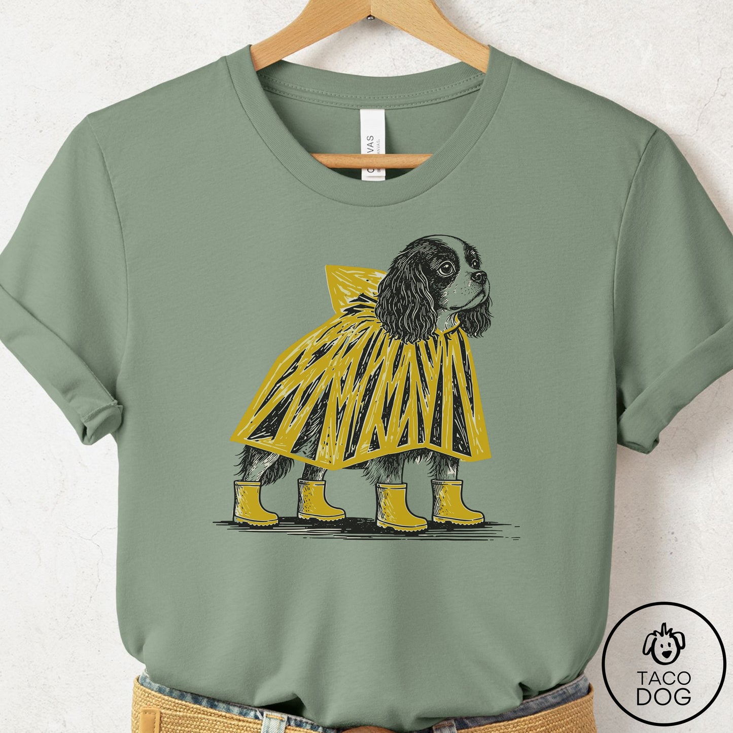 Cavalier King Charles Spaniel Poncho T-Shirt Sage Taco-Dog