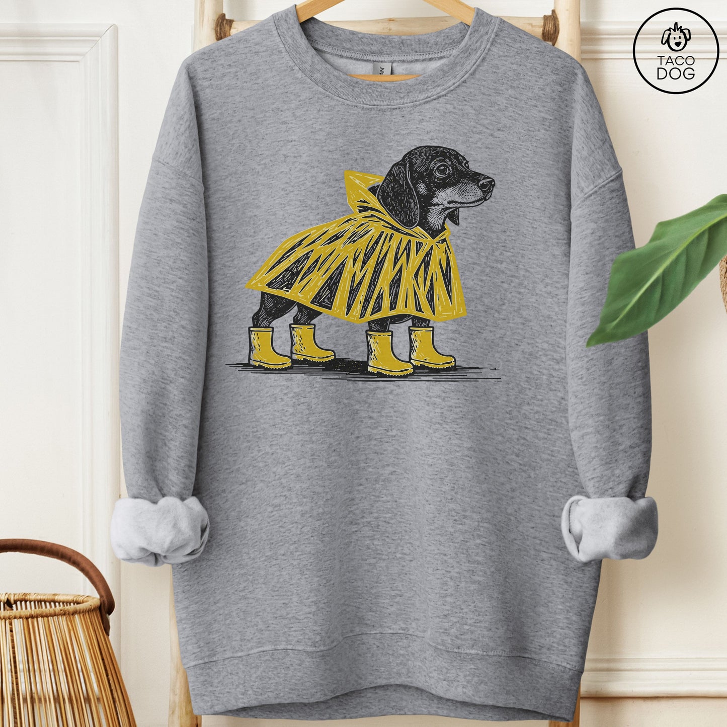 Dachshund Poncho Sweatshirt Graphite Heather Taco-Dog