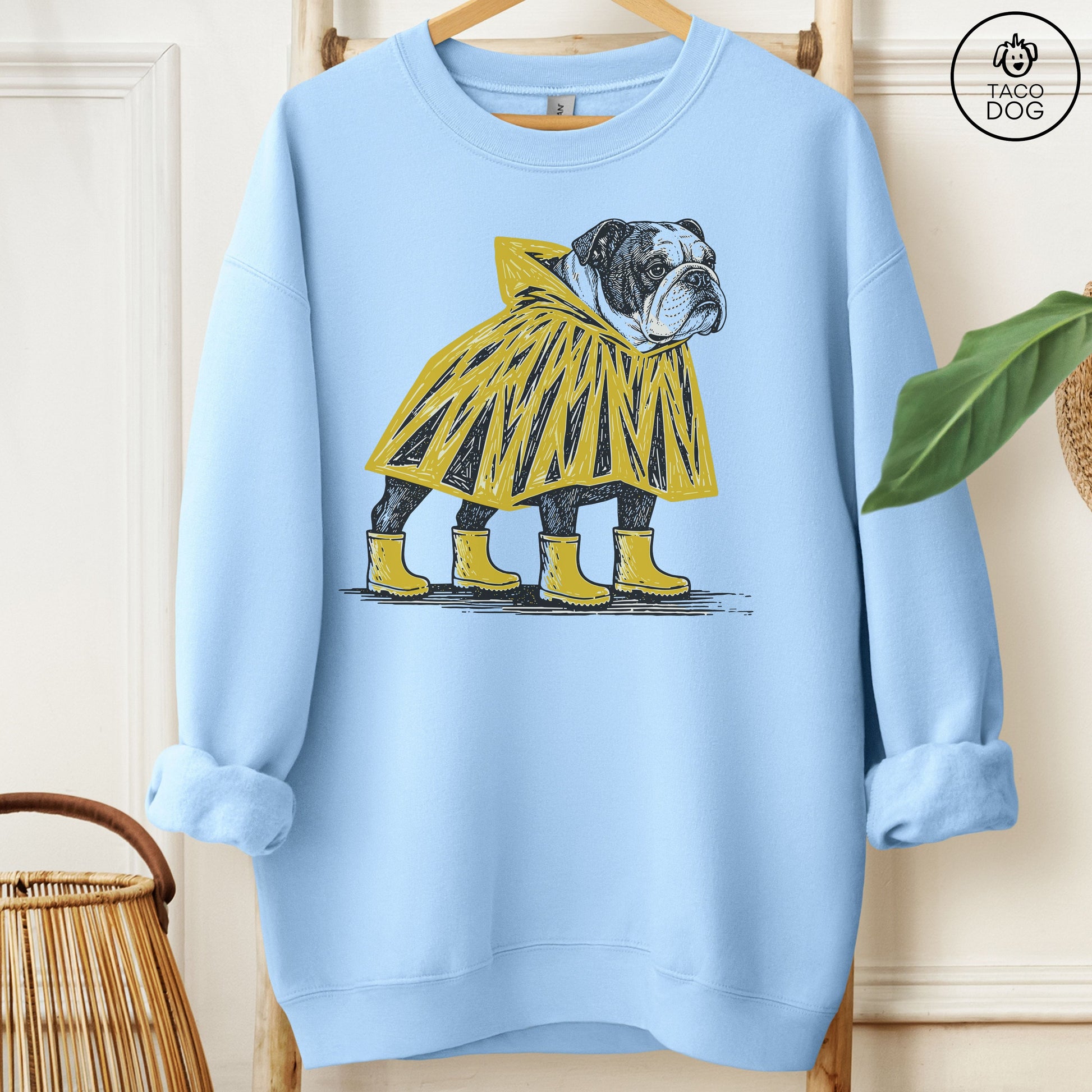English Bulldog Poncho Sweatshirt Light Blue Taco-Dog