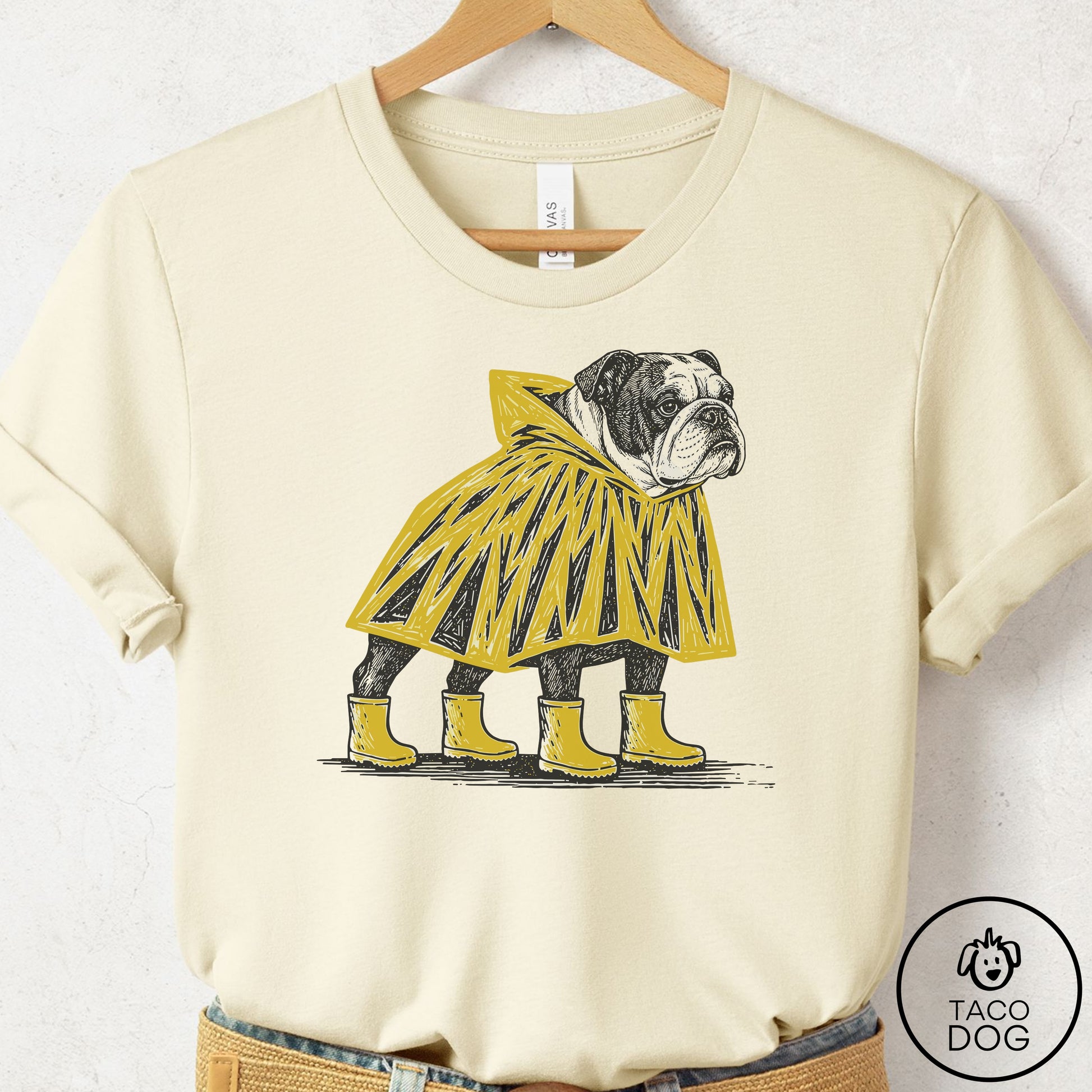 English Bulldog Poncho T-Shirt Natural Taco-Dog