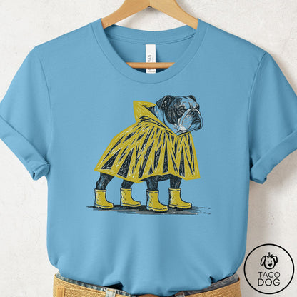 English Bulldog Poncho T-Shirt Ocean Blue Taco-Dog