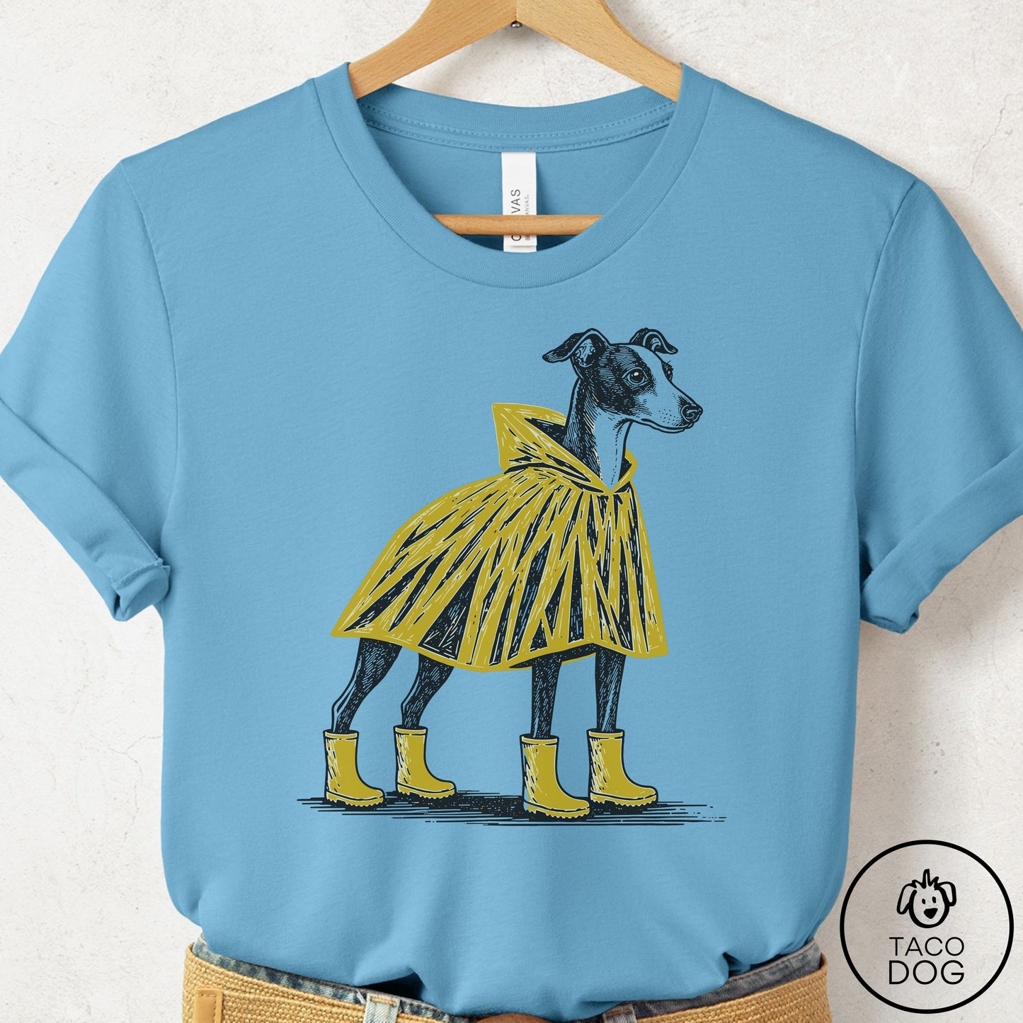 Italian Greyhound Whippet Poncho T-Shirt Ocean Blue Taco-Dog