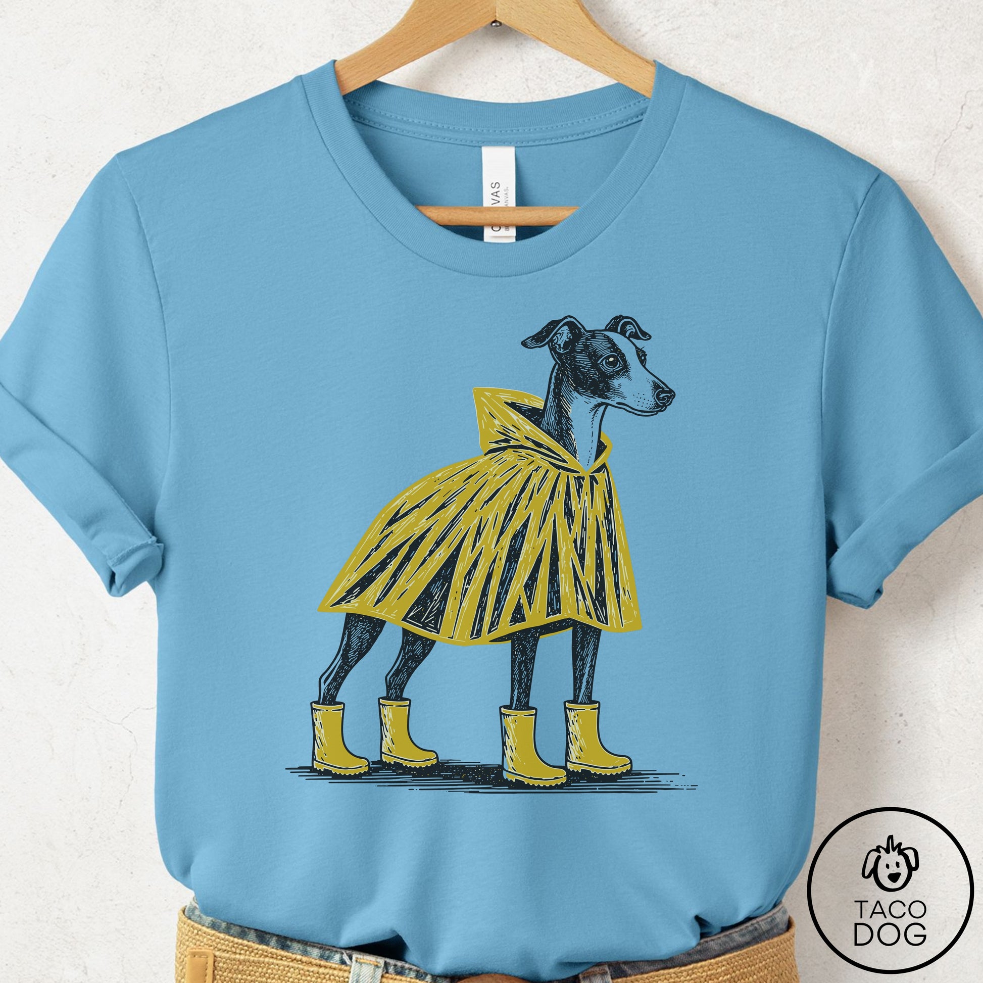 Italian Greyhound Whippet Poncho T-Shirt Ocean Blue Taco-Dog