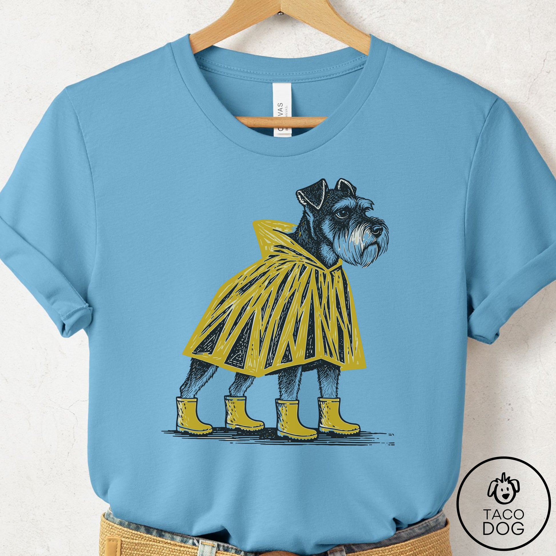 Schnauzer Poncho T-Shirt Ocean Blue Taco-Dog