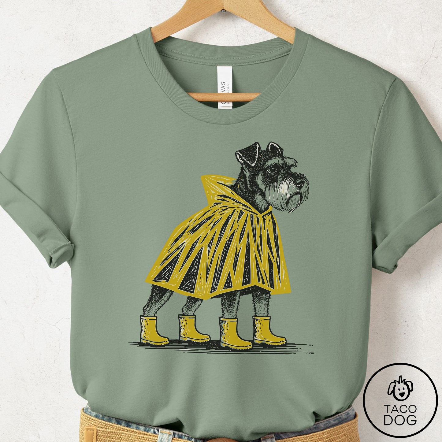 Schnauzer Poncho T-Shirt Sage Taco-Dog