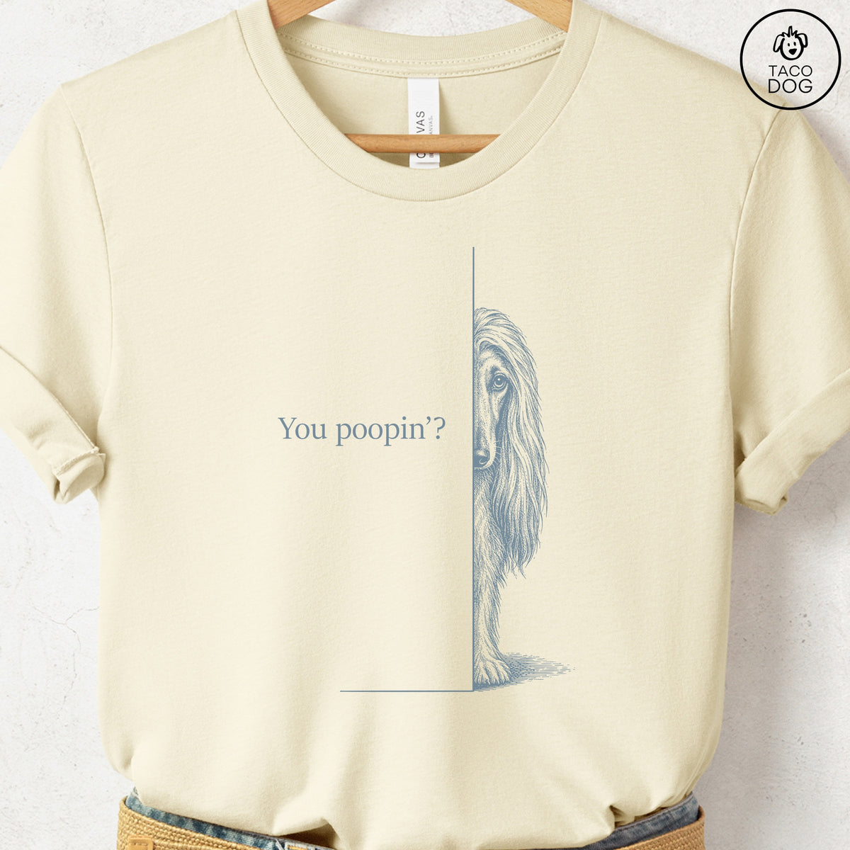 Afghan Hound Poopin T-Shirt Natural Taco-Dog