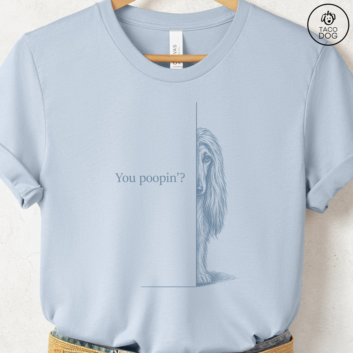 Afghan Hound Poopin T-Shirt, design close-up