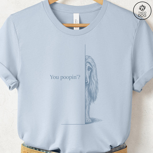 Afghan Hound Poopin T-Shirt Light Blue Taco-Dog