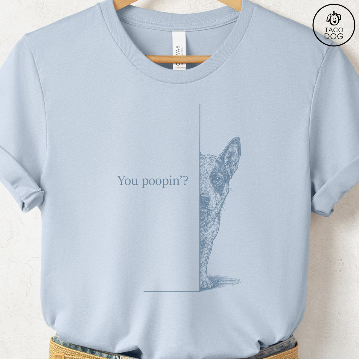 Australian Cattle Dog Poopin T-Shirt Light Blue Taco-Dog
