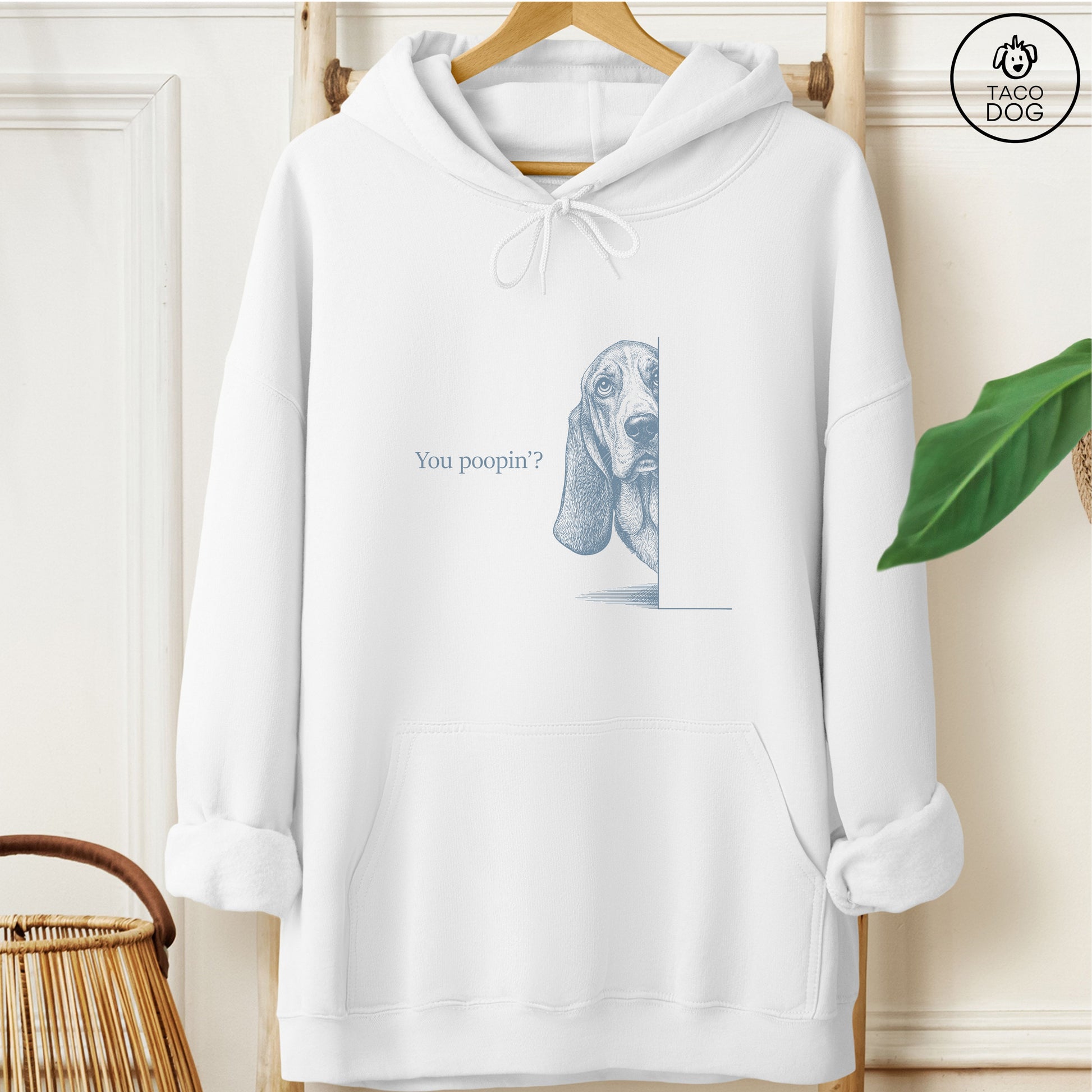 Basset Hound Poopin Hoodie White Taco-Dog