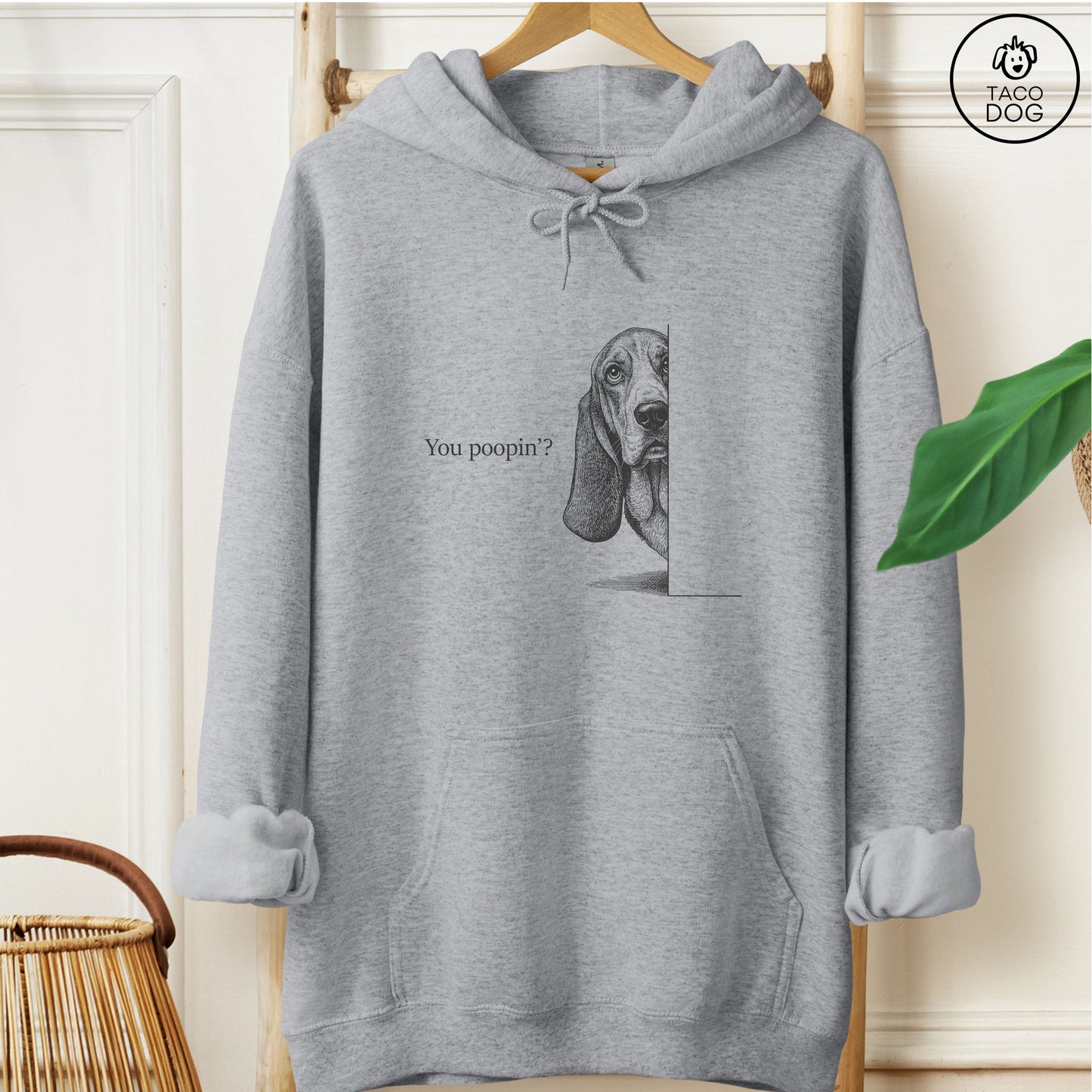 Basset Hound Poopin Hoodie Graphite Heather Taco-Dog