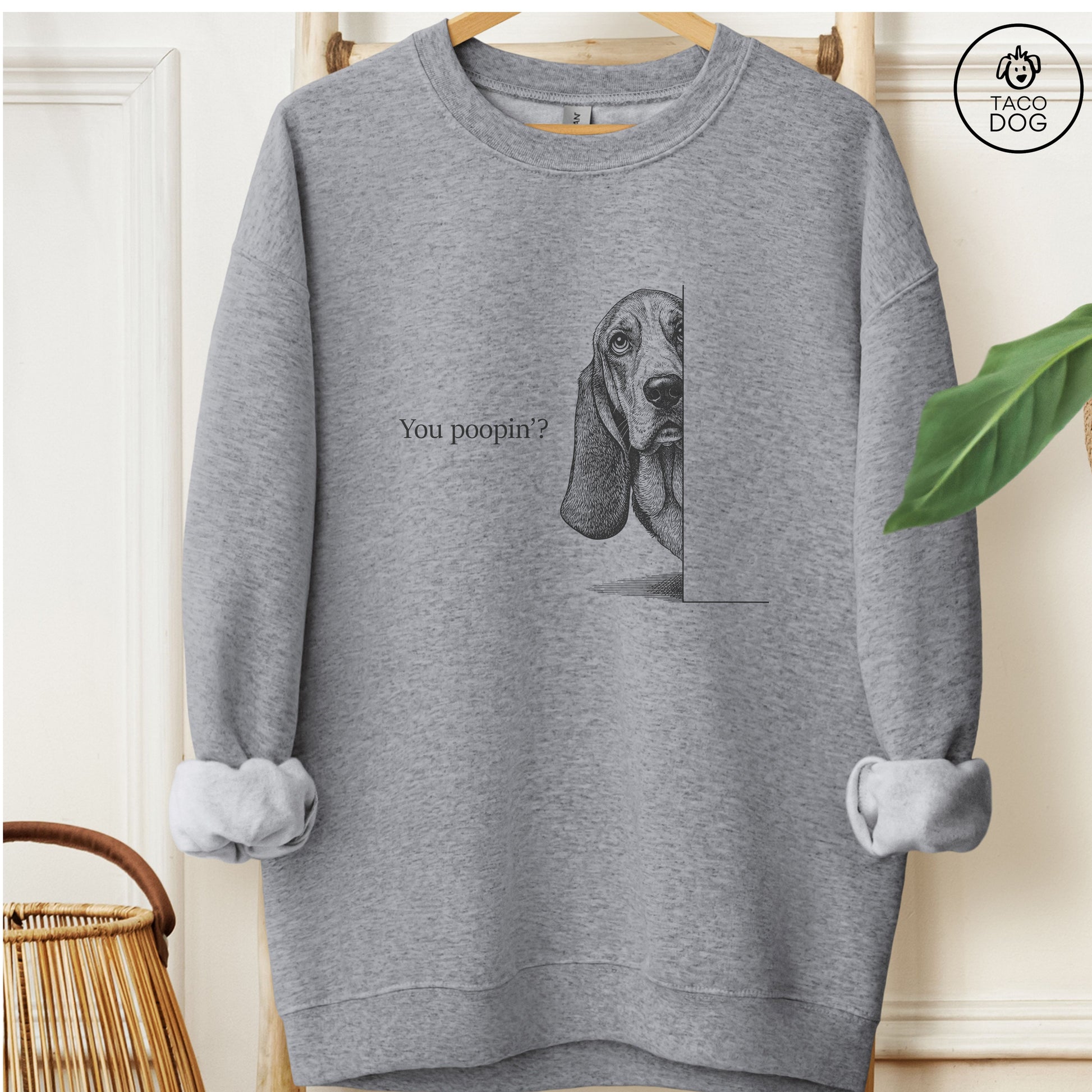 Basset Hound Poopin Sweatshirt Graphite Heather Taco-Dog