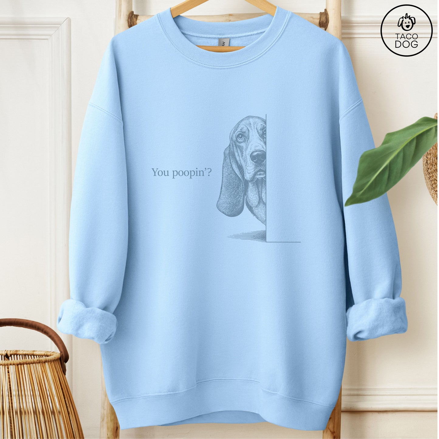 Basset Hound Poopin Sweatshirt Light Blue Taco-Dog