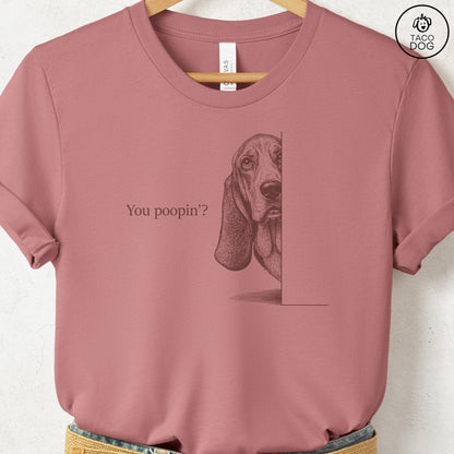 Basset Hound Poopin T-Shirt Heather Mauve Taco-Dog