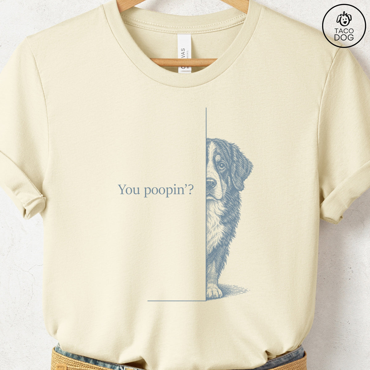 Bernese Mountain Dog Poopin T-Shirt Natural Taco-Dog