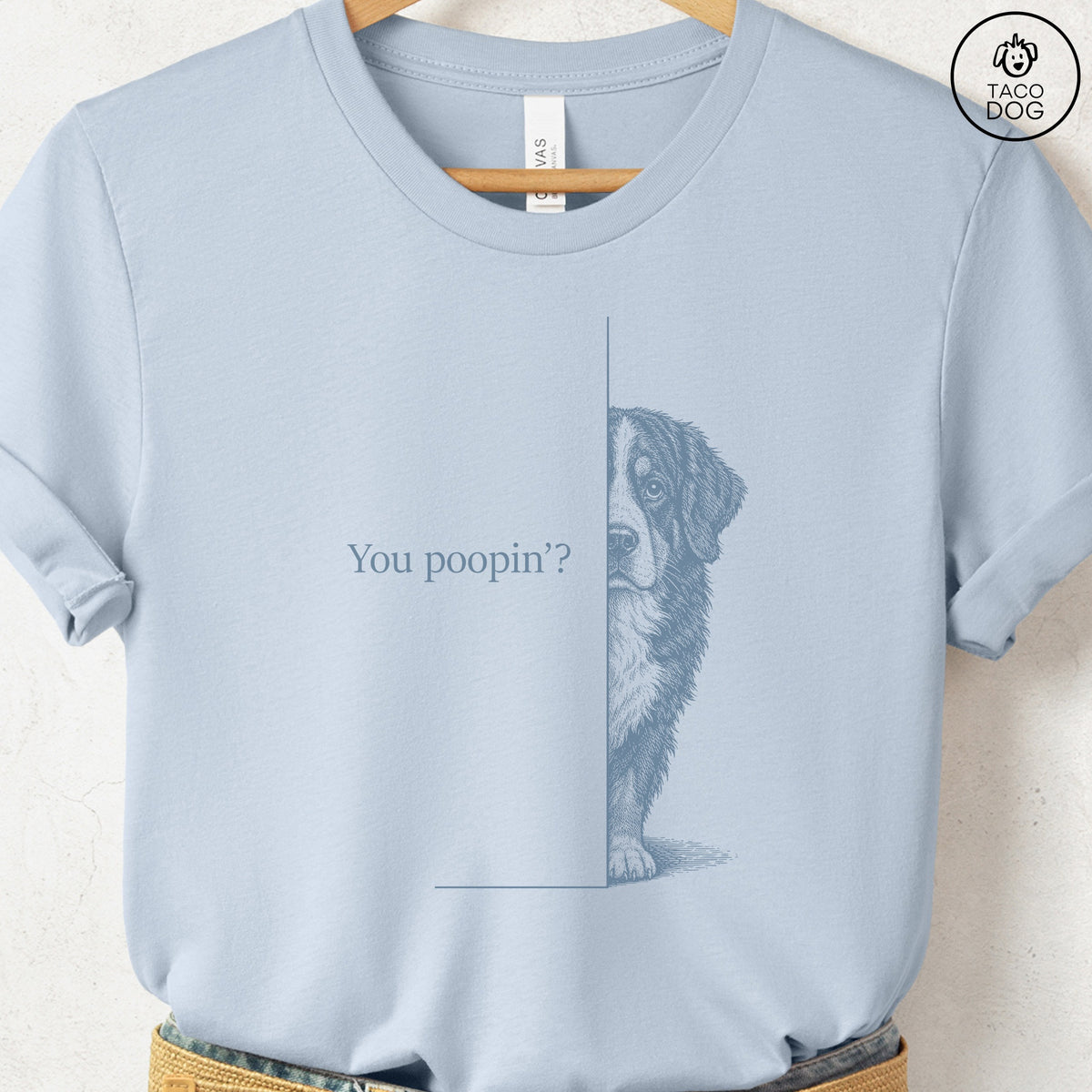 Bernese Mountain Dog Poopin T-Shirt Light Blue Taco-Dog