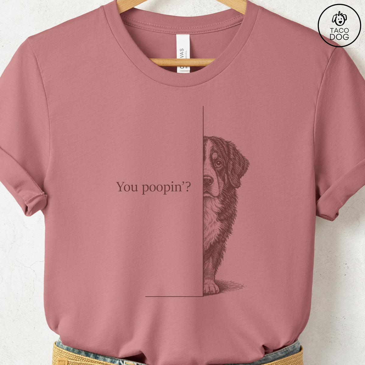 Bernese Mountain Dog Poopin T-Shirt Heather Mauve Taco-Dog