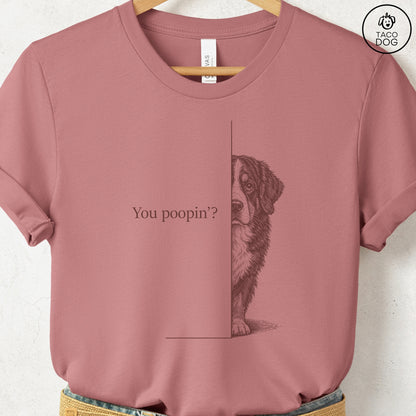 Bernese Mountain Dog Poopin T-Shirt Heather Mauve Taco-Dog