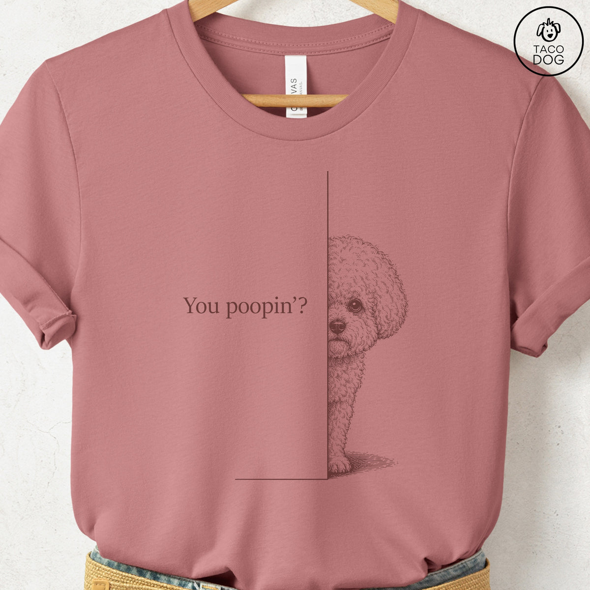 Bichon Frise Poopin T-Shirt Heather Mauve Taco-Dog