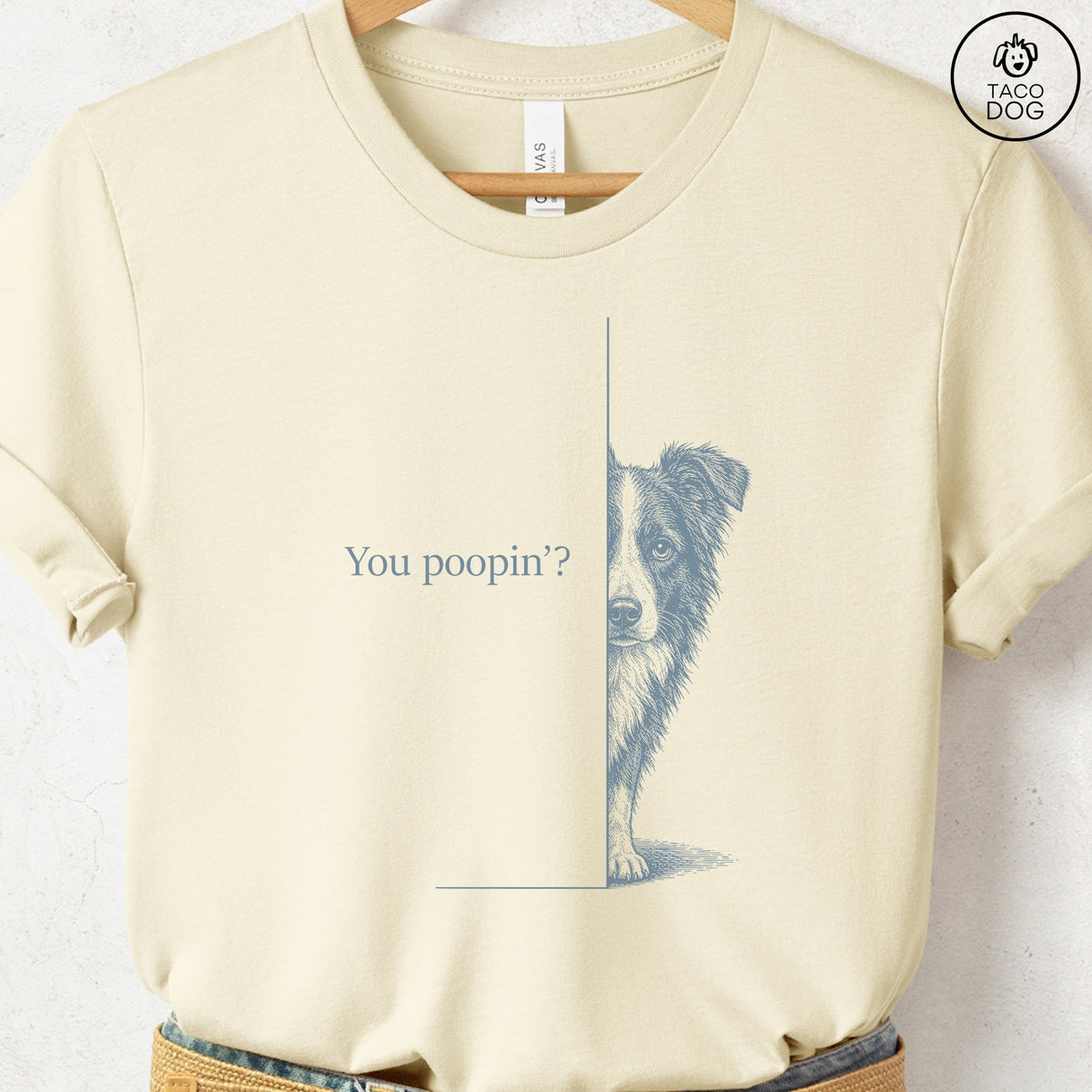 Border Collie Poopin T-Shirt Natural Taco-Dog