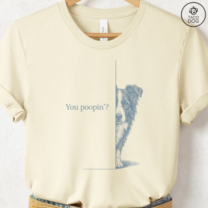 Border Collie Poopin T-Shirt Natural Taco-Dog