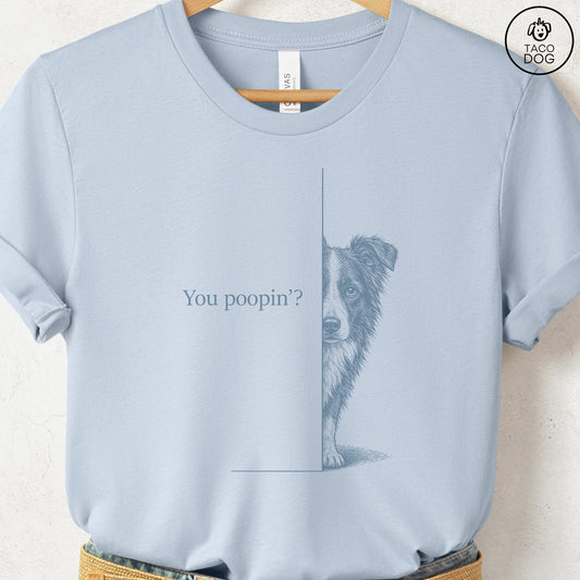 Border Collie Poopin T-Shirt Light Blue Taco-Dog