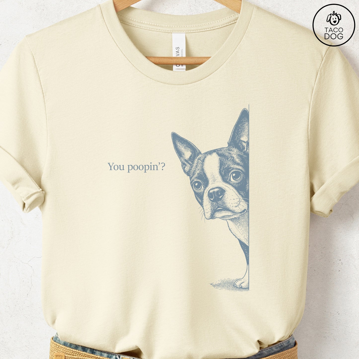 Boston Terrier Poopin T-Shirt Natural Taco-Dog