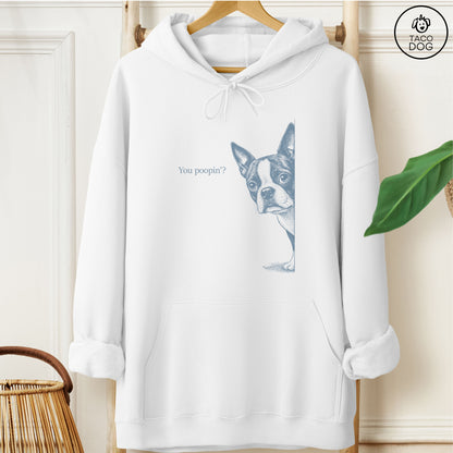Boston Terrier Poopin Hoodie White Taco-Dog