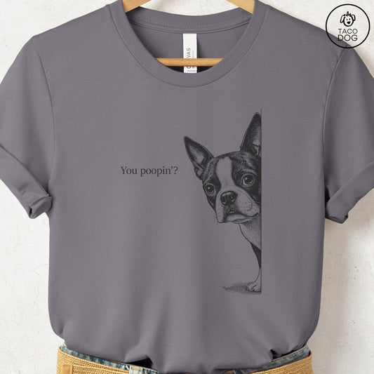 Boston Terrier Poopin T-Shirt Storm Taco-Dog