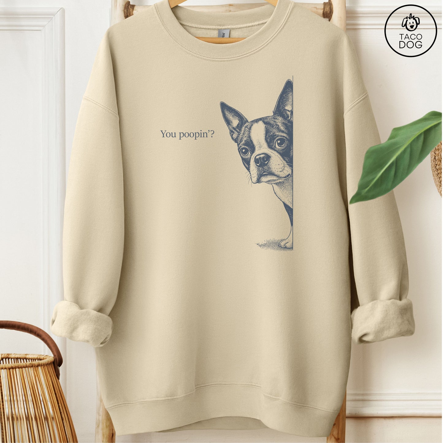 Boston Terrier Poopin Sweatshirt Sand Taco-Dog