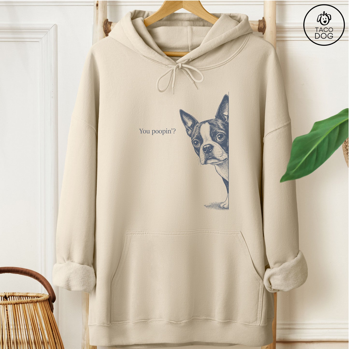 Boston Terrier Poopin Hoodie Sand Taco-Dog