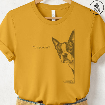 Boston Terrier Poopin T-Shirt Mustard Taco-Dog