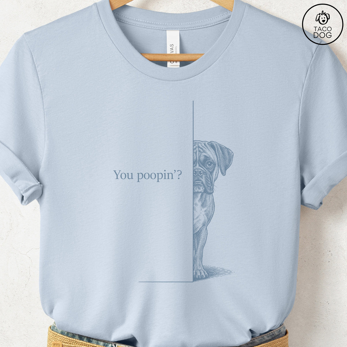 Boxer Poopin T-Shirt Light Blue Taco-Dog