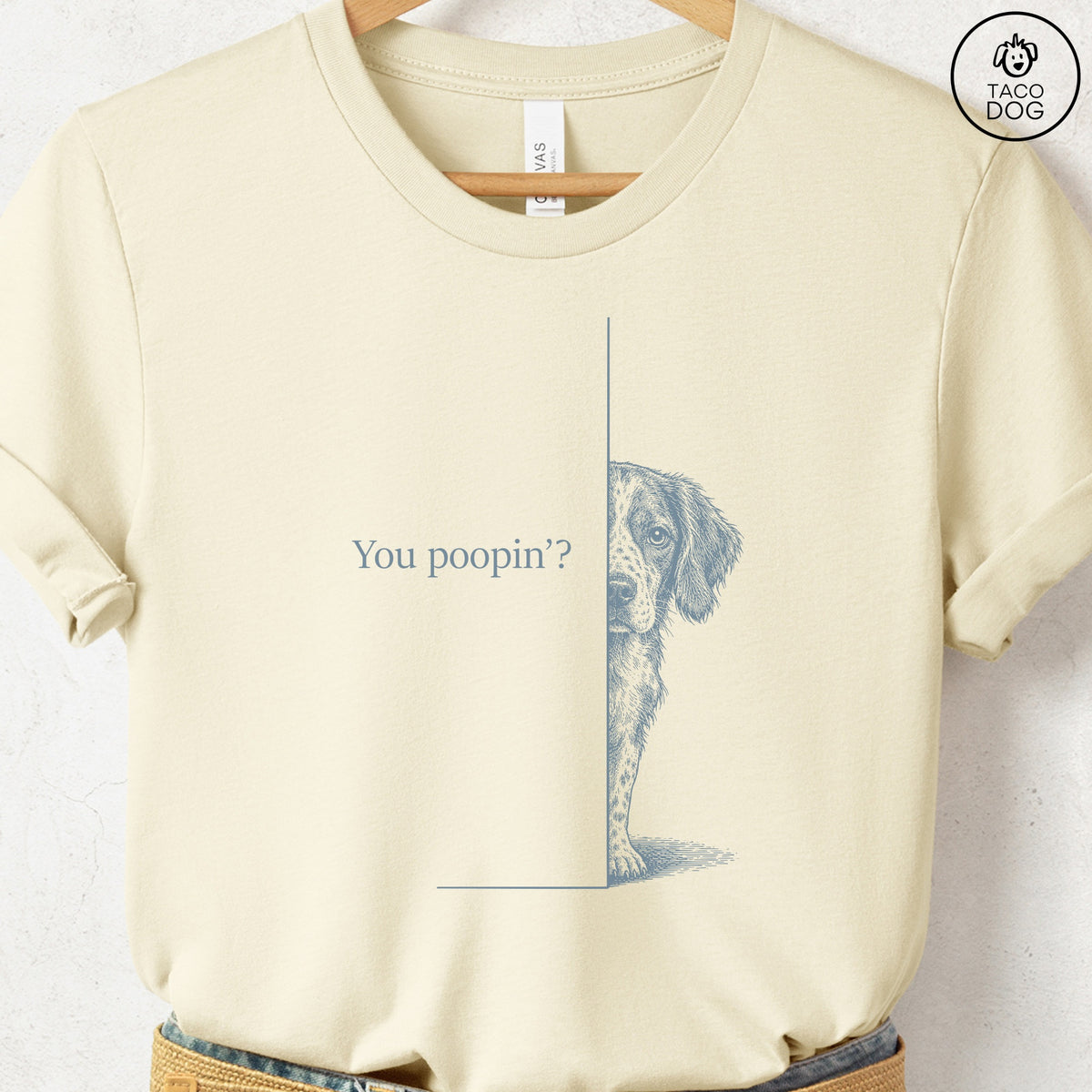 Brittany Spaniel Poopin T-Shirt Natural Taco-Dog