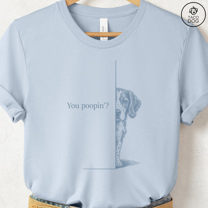 Brittany Spaniel Poopin T-Shirt Light Blue Taco-Dog