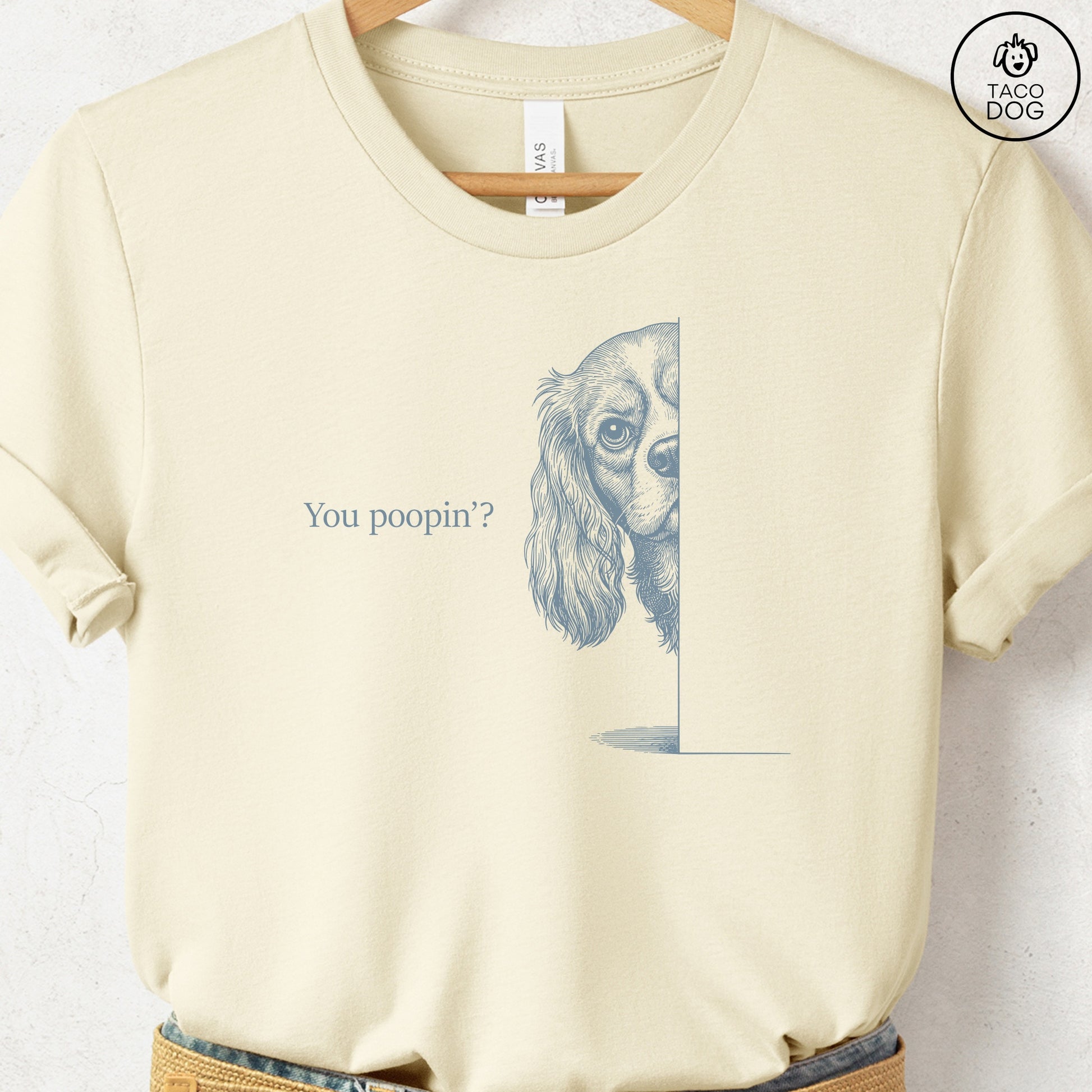 Cavalier King Charles Spaniel Poopin T-Shirt Natural Taco-Dog
