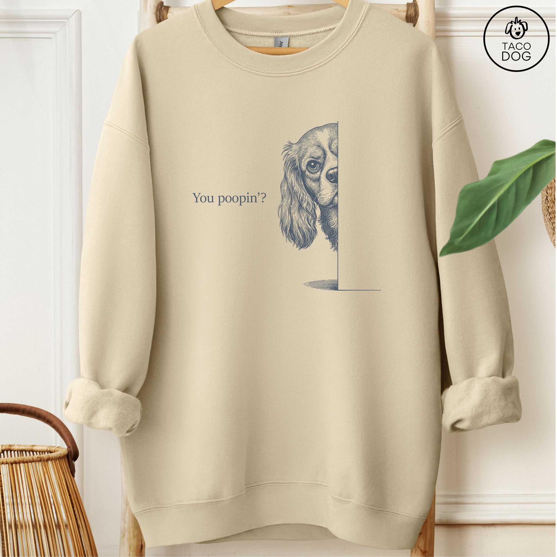Cavalier King Charles Spaniel Poopin Sweatshirt Sand Taco-Dog